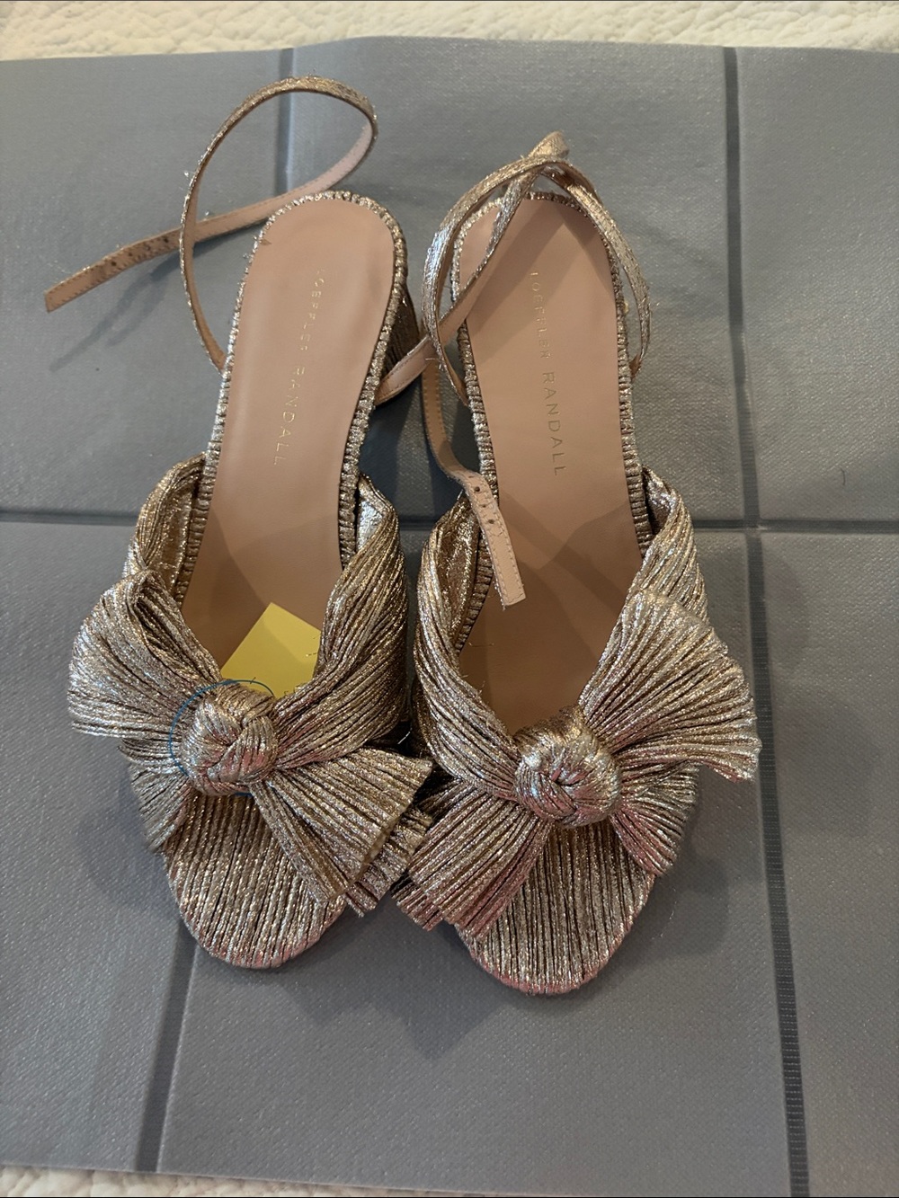 Loeffler Randall Metallic Gold Knotted Bow Slingback Sandals
